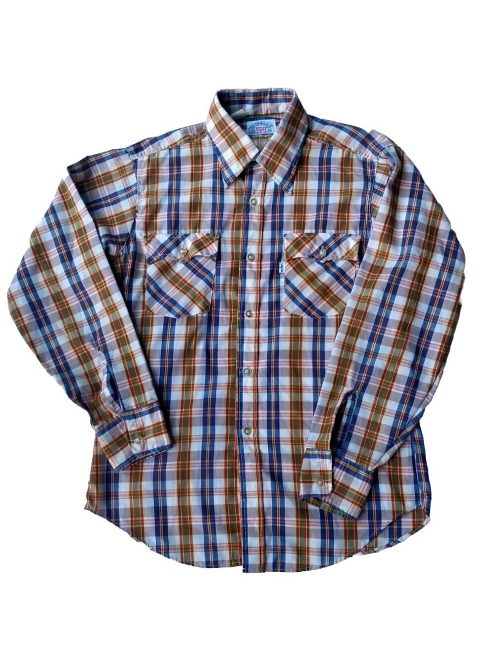1970's Levis Mens Long Sleeve Plaid Western Shirt Size L Multicolor Cotton Blend